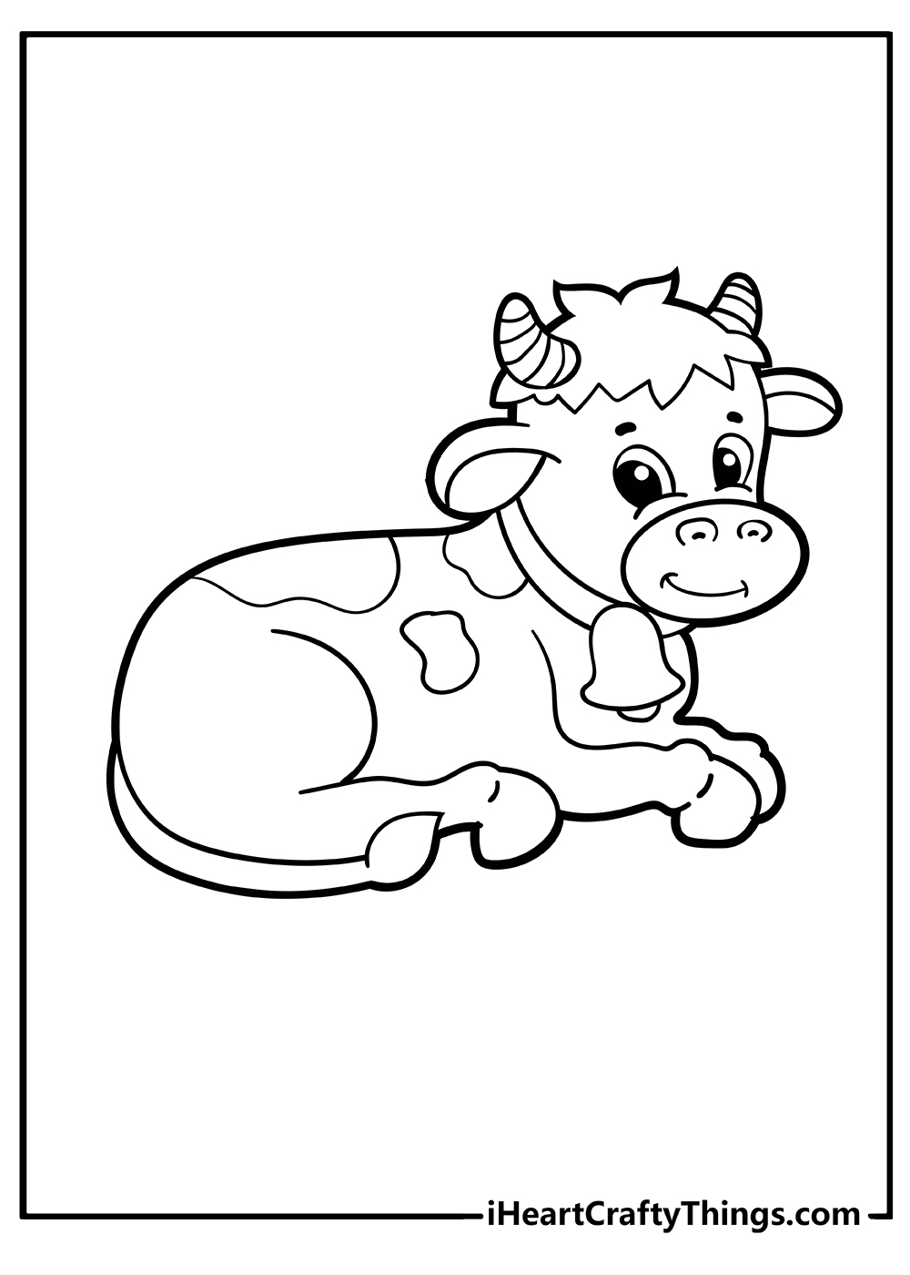 black and white Cow pdf sheets free printable