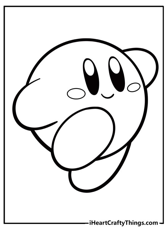 Free coloring printable for children depicting character Kirby on the move with blank background