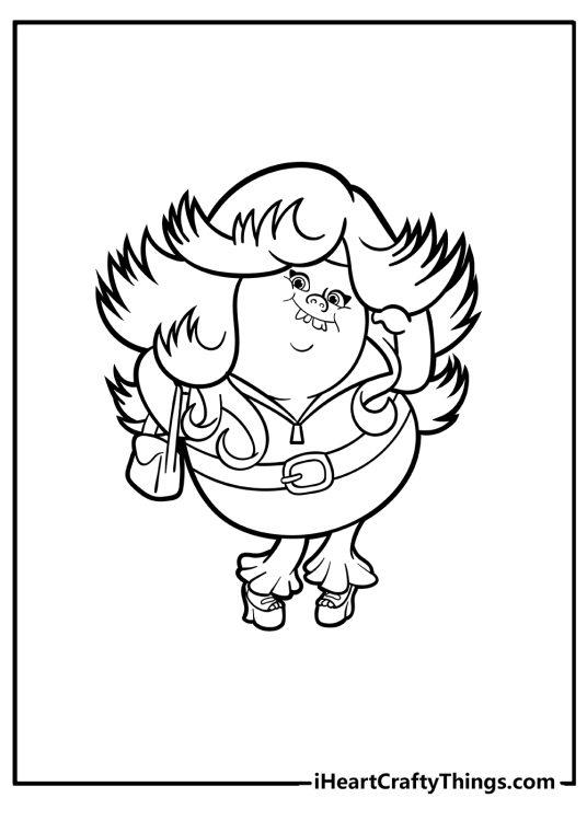 Free printable pdf for children featuring Troll character Bridget wearing fashionable outfit