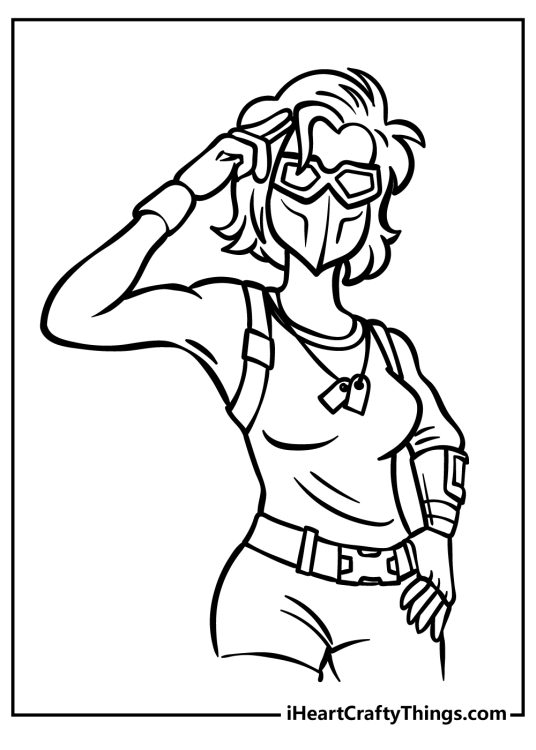 Fortnite poster featuring female character with a military themed outfit and a mask doing a salute