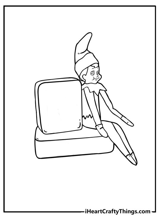 Free Elf on the Shelf-themed printable pdf featuring elf taking a break on some blocks