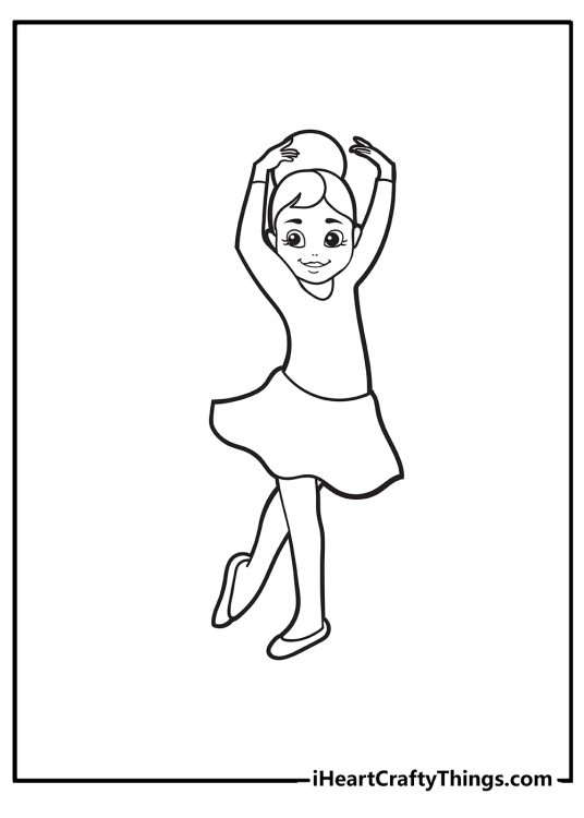 Printable image depicting ballerina in a releve position with both her arms up around her head