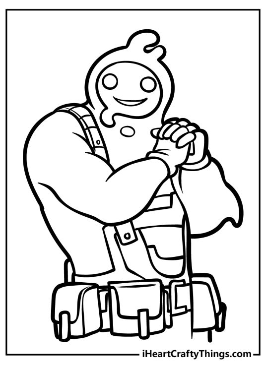 Drawing depicting Fortnite character with large and muscular body but a simple smiley face