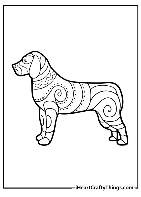 Animal-themed page featuring a cute dog with lots of patterns and clear background