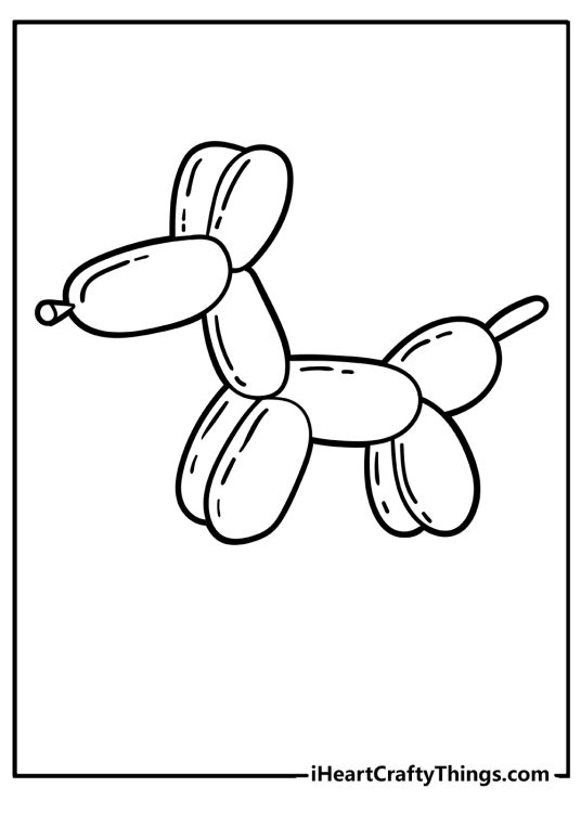 Balloons-themed coloring sheet for children presenting a lovely dog-shaped balloon