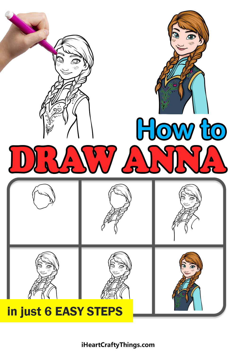 how to draw Anna in 6 easy steps