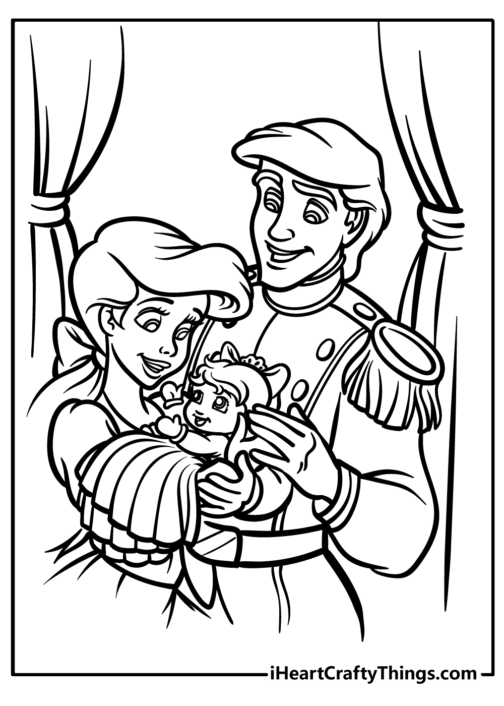 happy Ariel Coloring Pages free pdf for kids