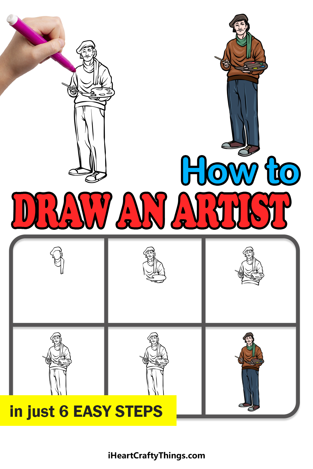 how to draw an Artist in 6 easy steps