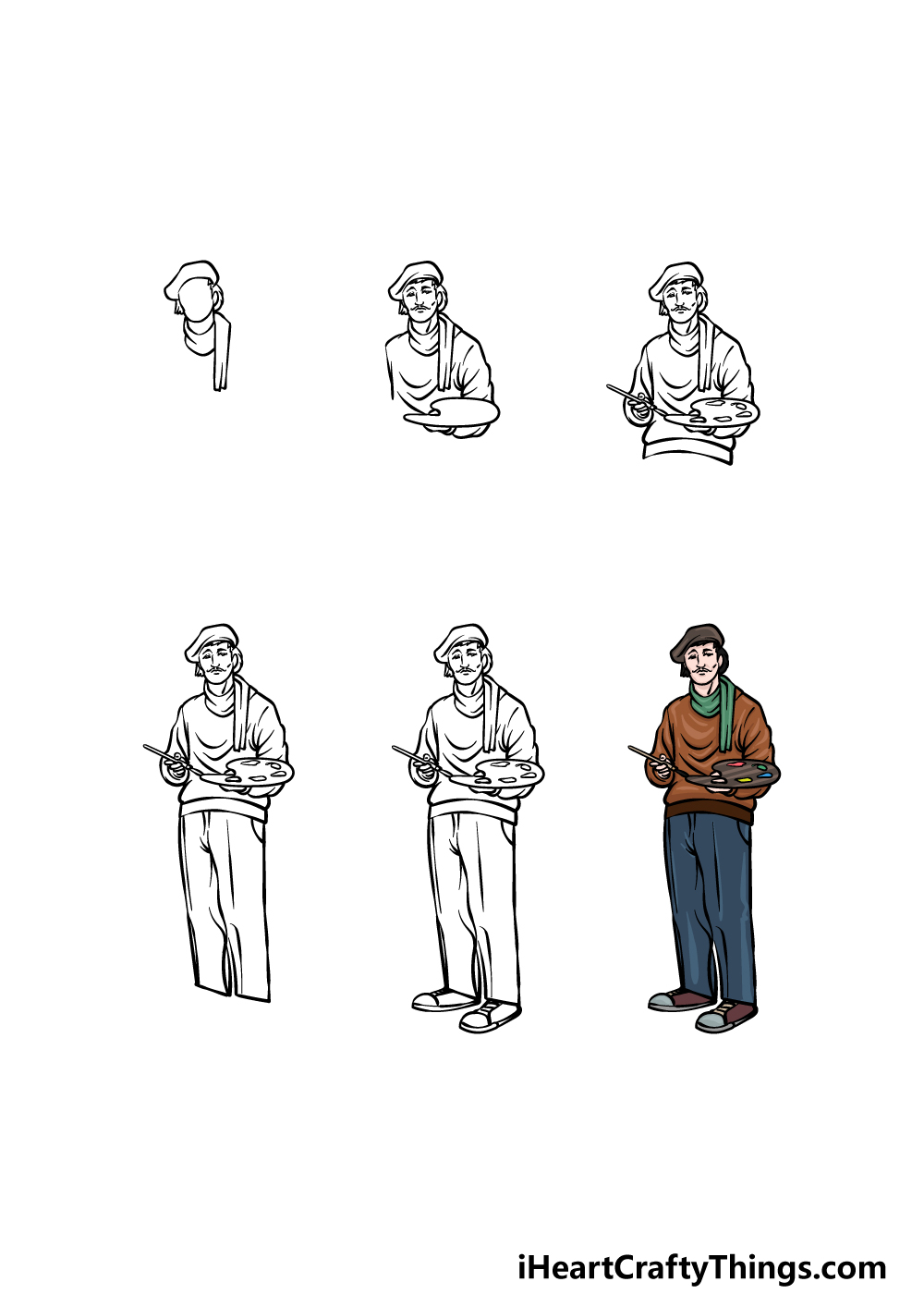 how to draw an Artist in 6 steps