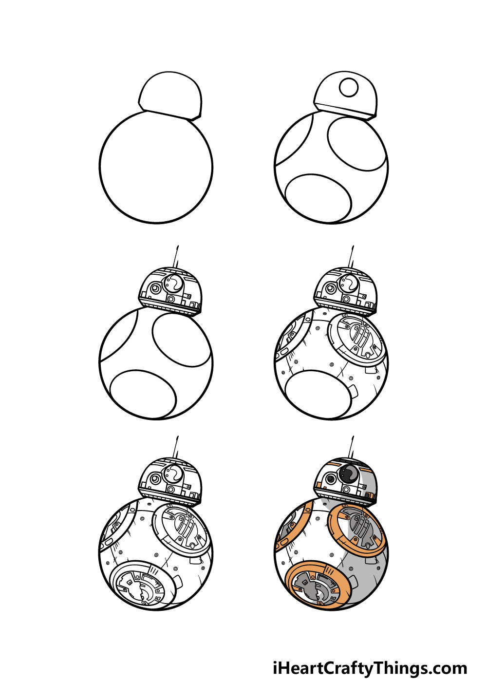 how to draw BB8 in 6 steps
