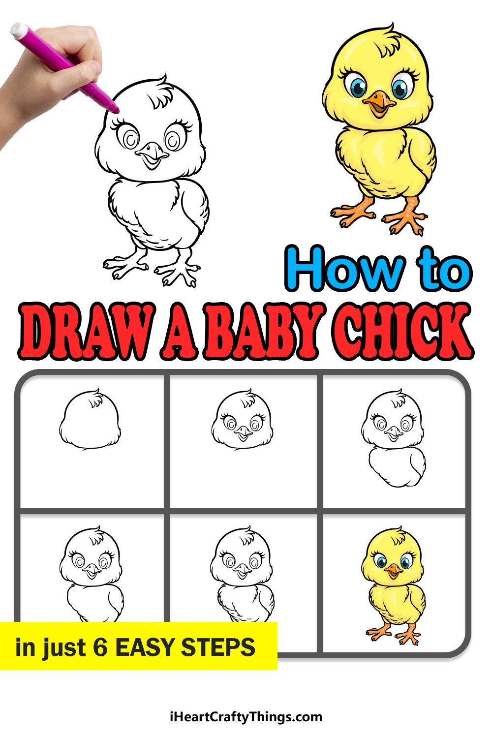 how to draw a Baby Chick in 6 easy steps