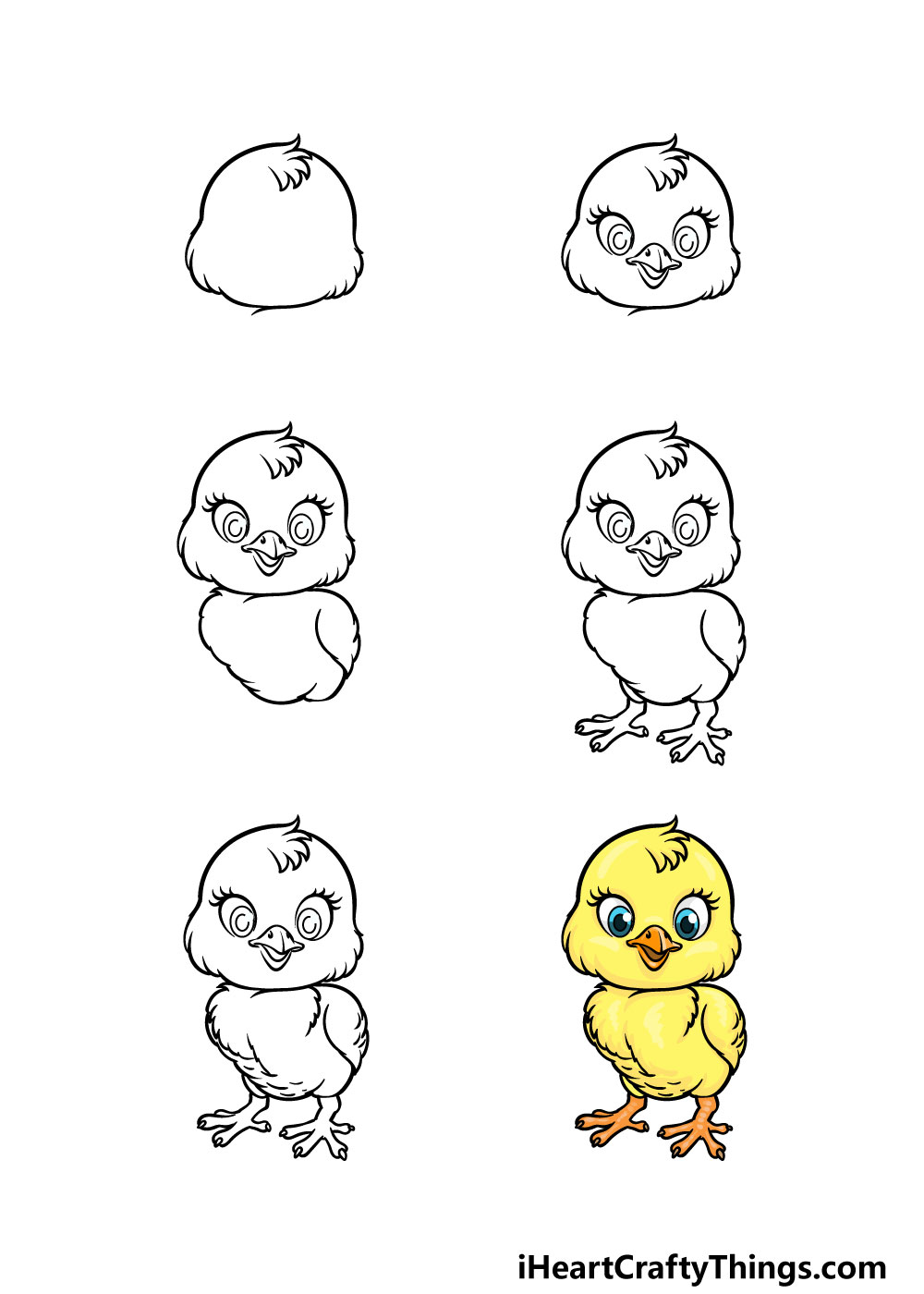 how to draw a Baby Chick in 6 steps