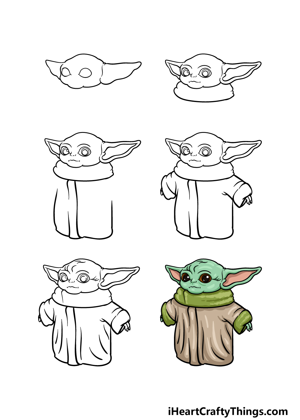 how to draw Baby Yoda in 6 steps