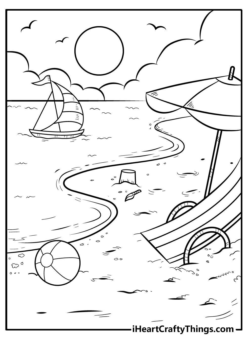 beach scene coloring page