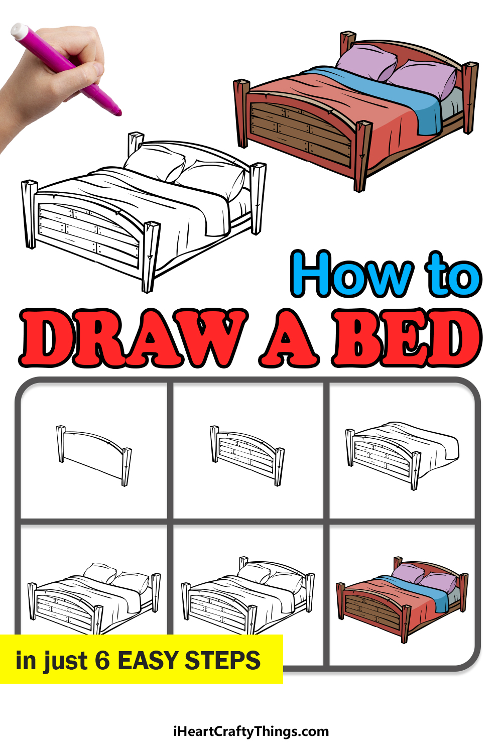 how to draw a bed in 6 easy steps