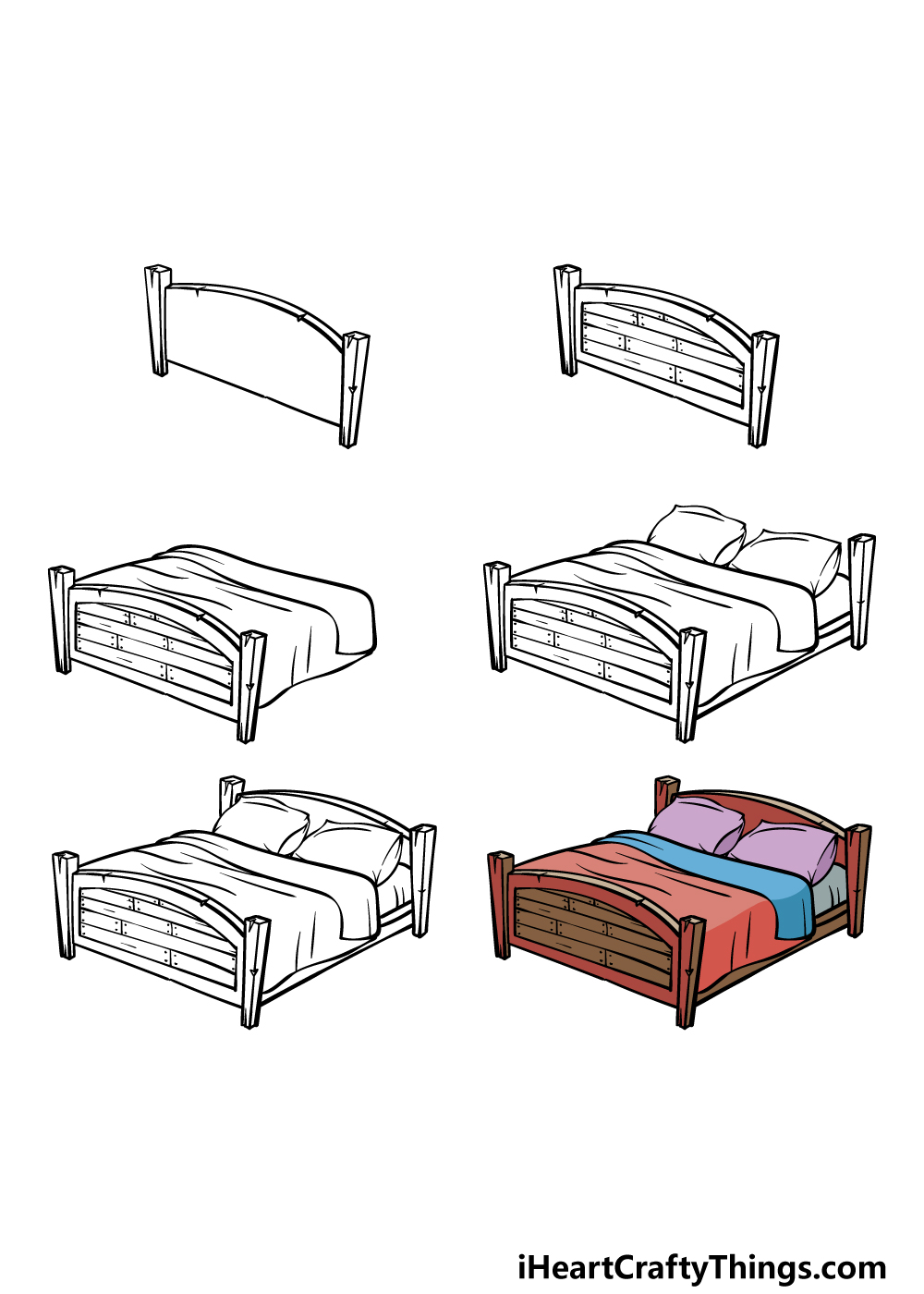 how to draw a bed in 6 steps