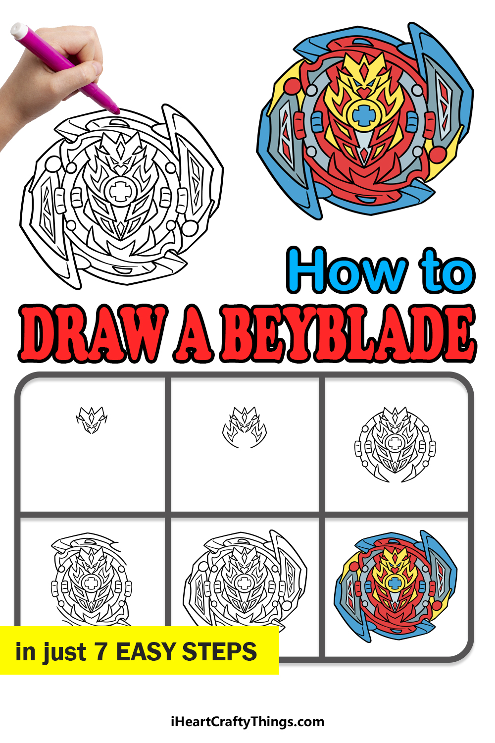 how to draw a Beyblade in 7 easy steps