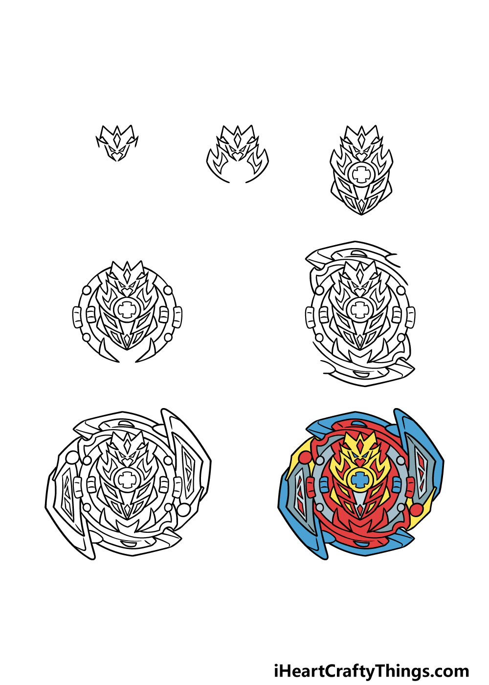 how to draw a Beyblade in 7 steps