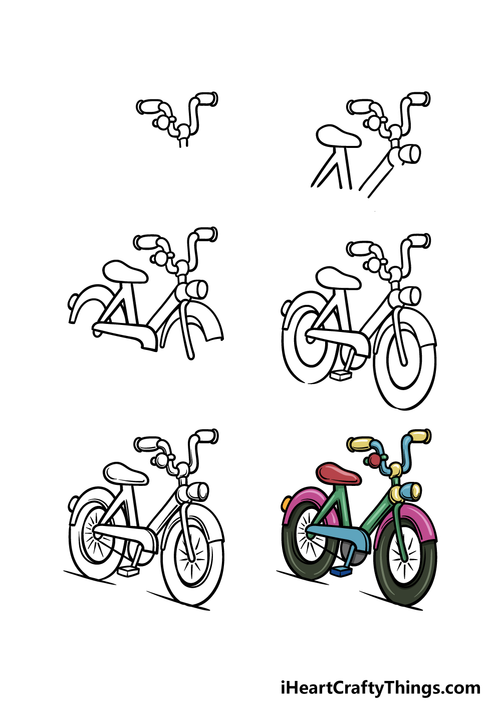 how to draw a Bicycle in 6 steps