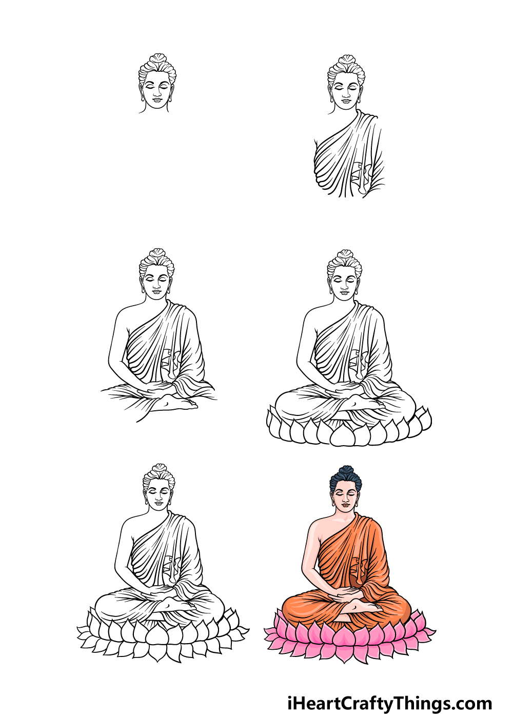 how to draw Buddha in 6 steps