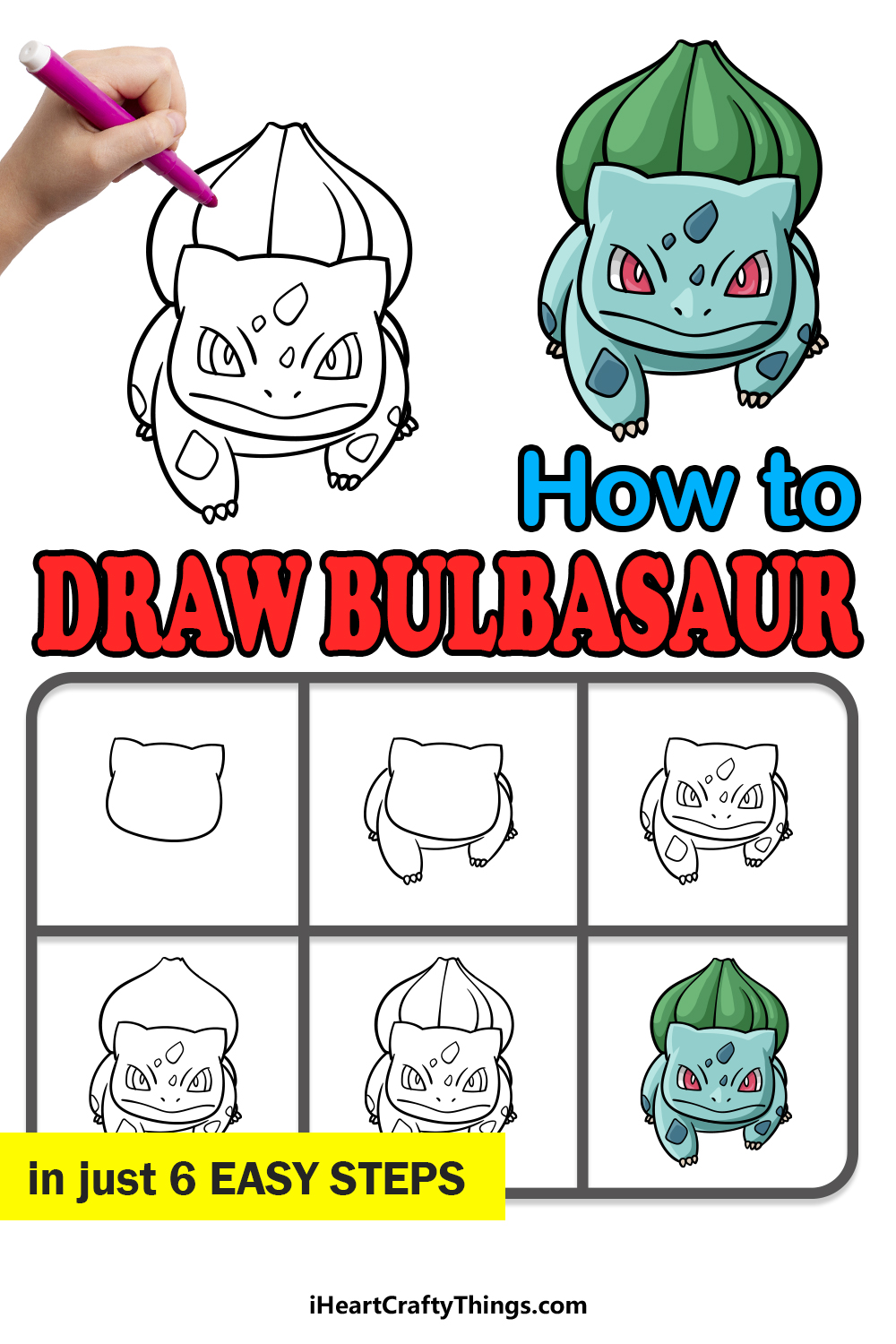 how to draw Bulbasaur in 6 easy steps