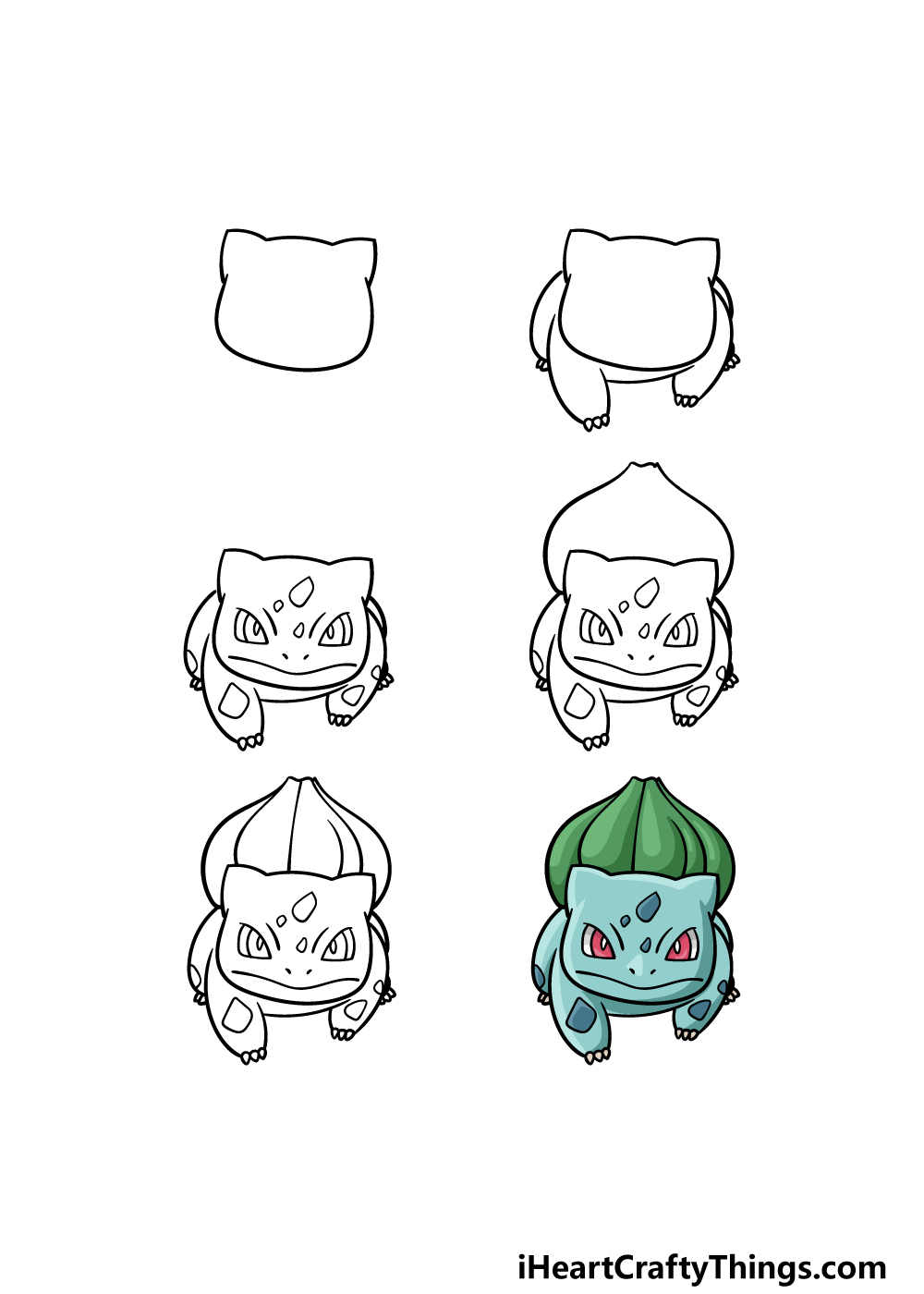 how to draw Bulbasaur in 6 steps