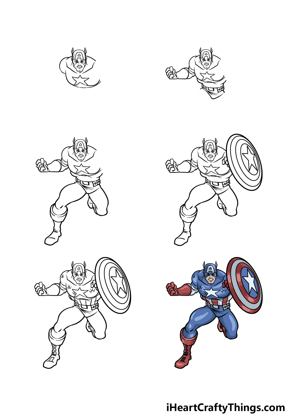 how to draw Captain America in 6 steps
