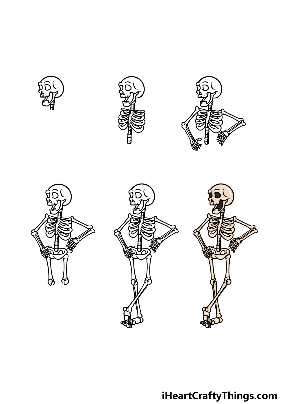 how to draw a Cartoon Skeleton in 6 steps