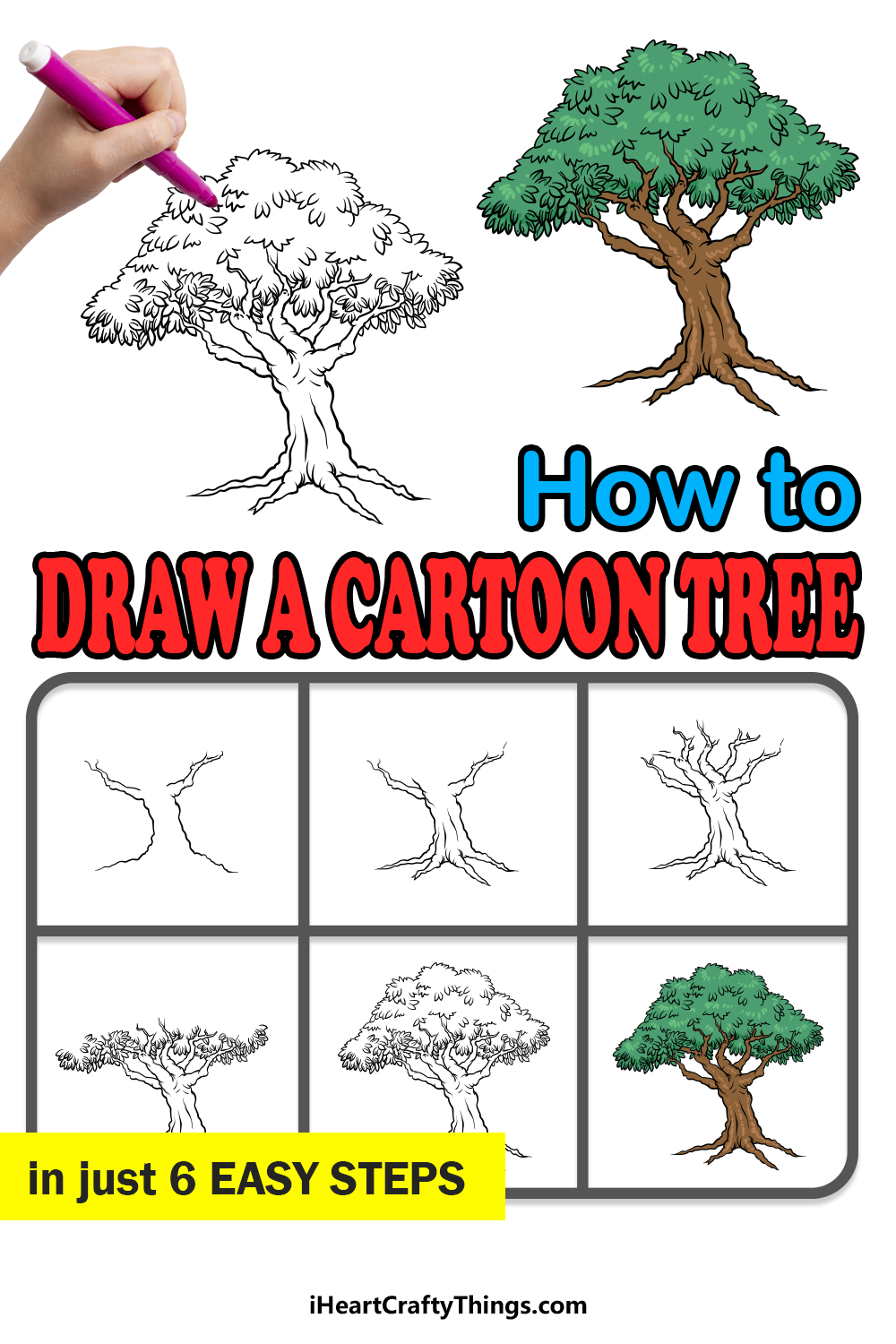how to draw a Cartoon Tree in 6 easy steps