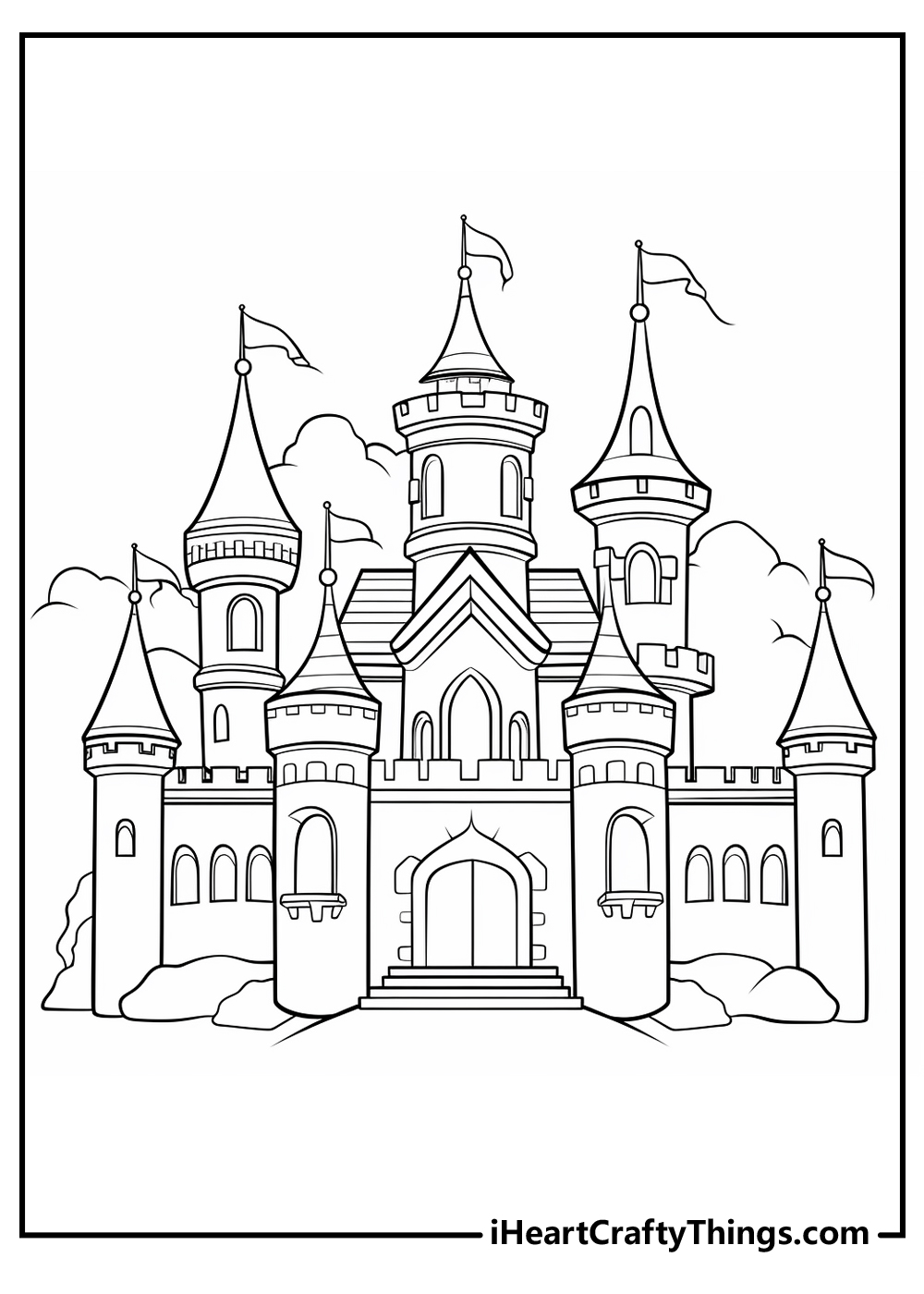 black-and-white castle coloring pages for kids