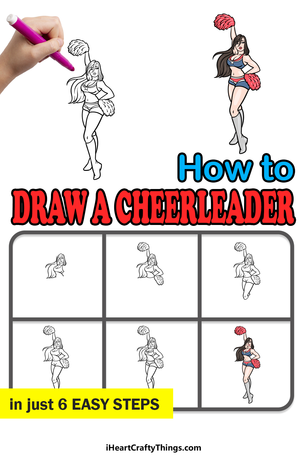 how to draw a cheerleader in 6 easy steps