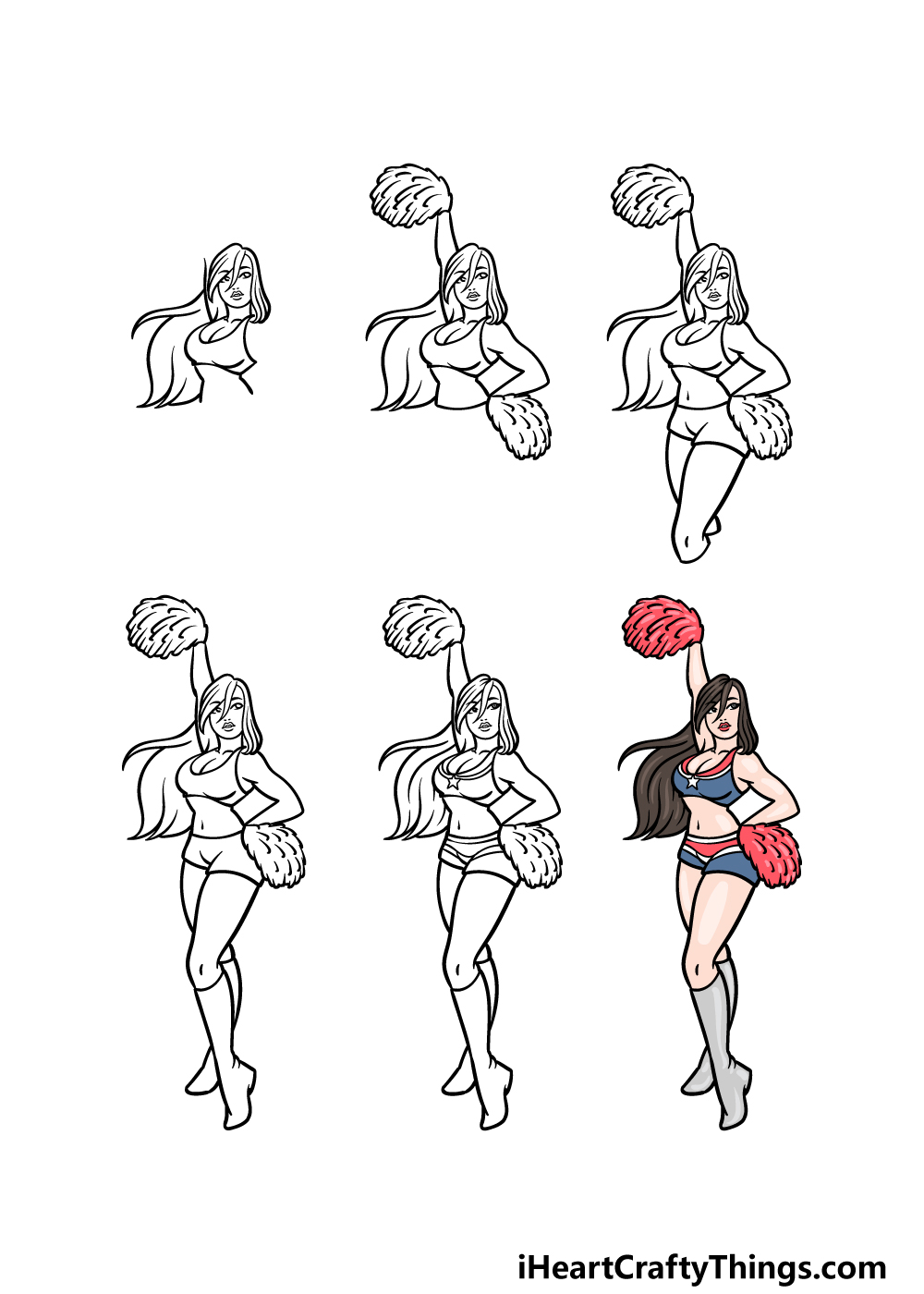 how to draw a cheerleader in 6 steps