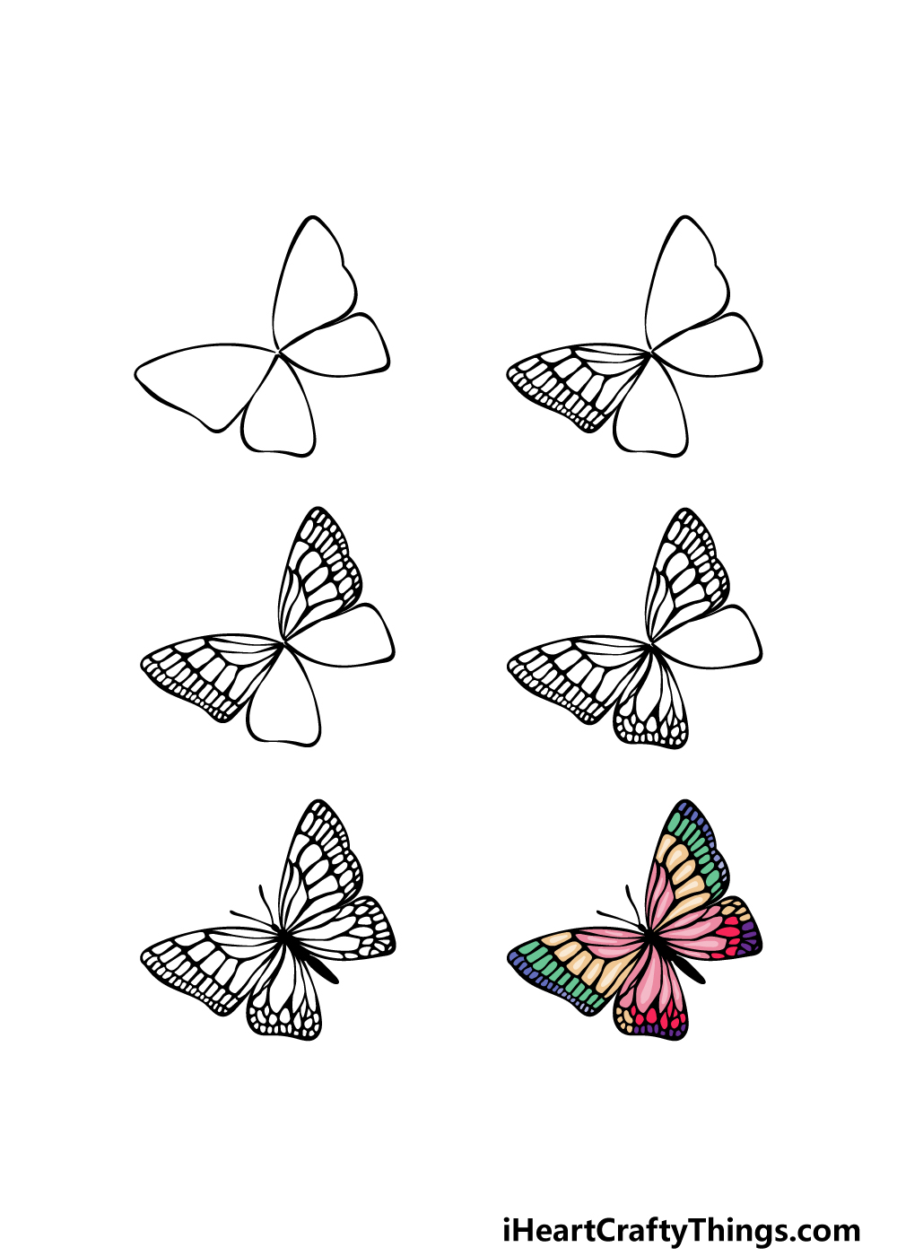 how to draw a Colorful Butterfly in 6 steps