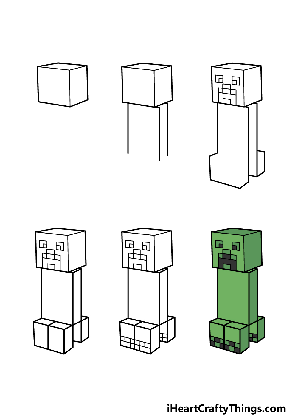 how to draw a creeper in 6 steps