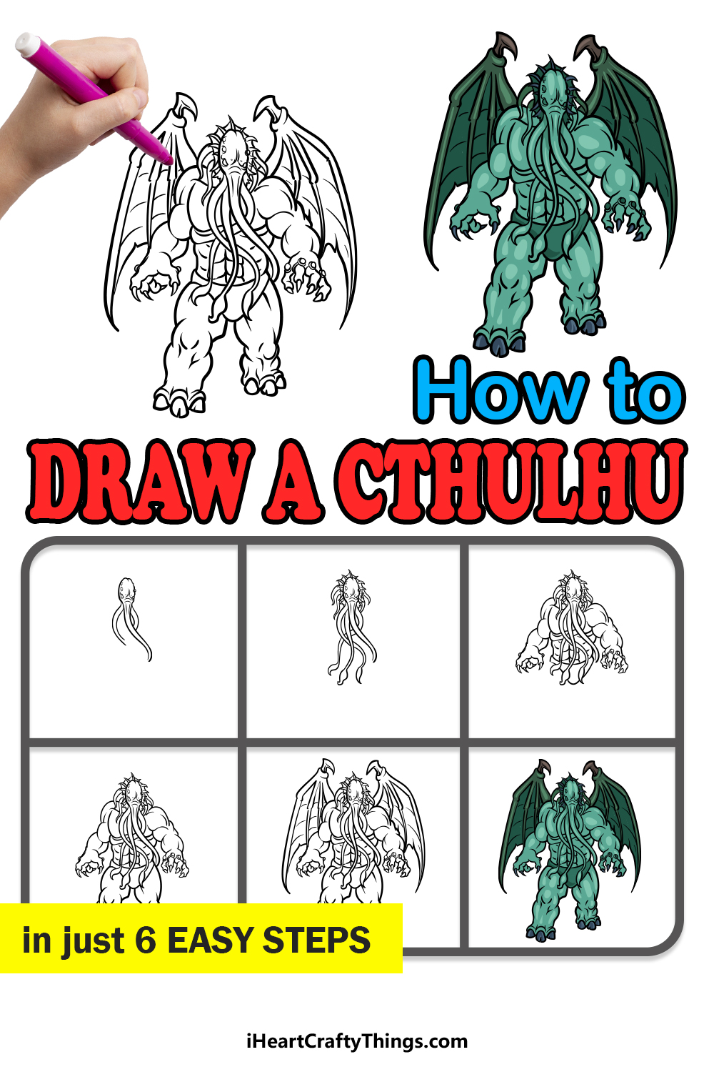 how to draw Cthulhu in 6 easy steps