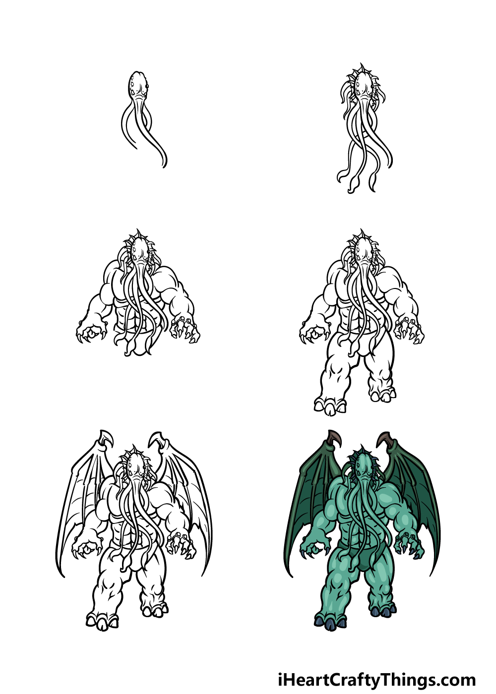 how to draw Cthulhu in 6 steps
