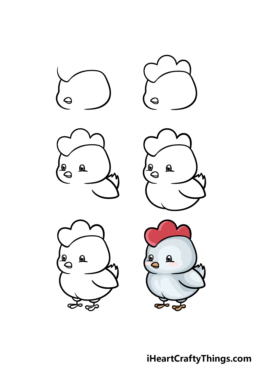 how to draw a Cute Chicken in 6 steps