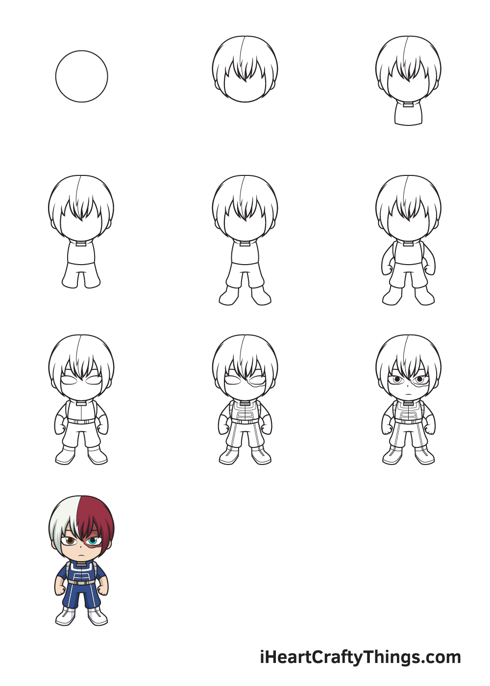 how to draw Todoroki in 9 steps