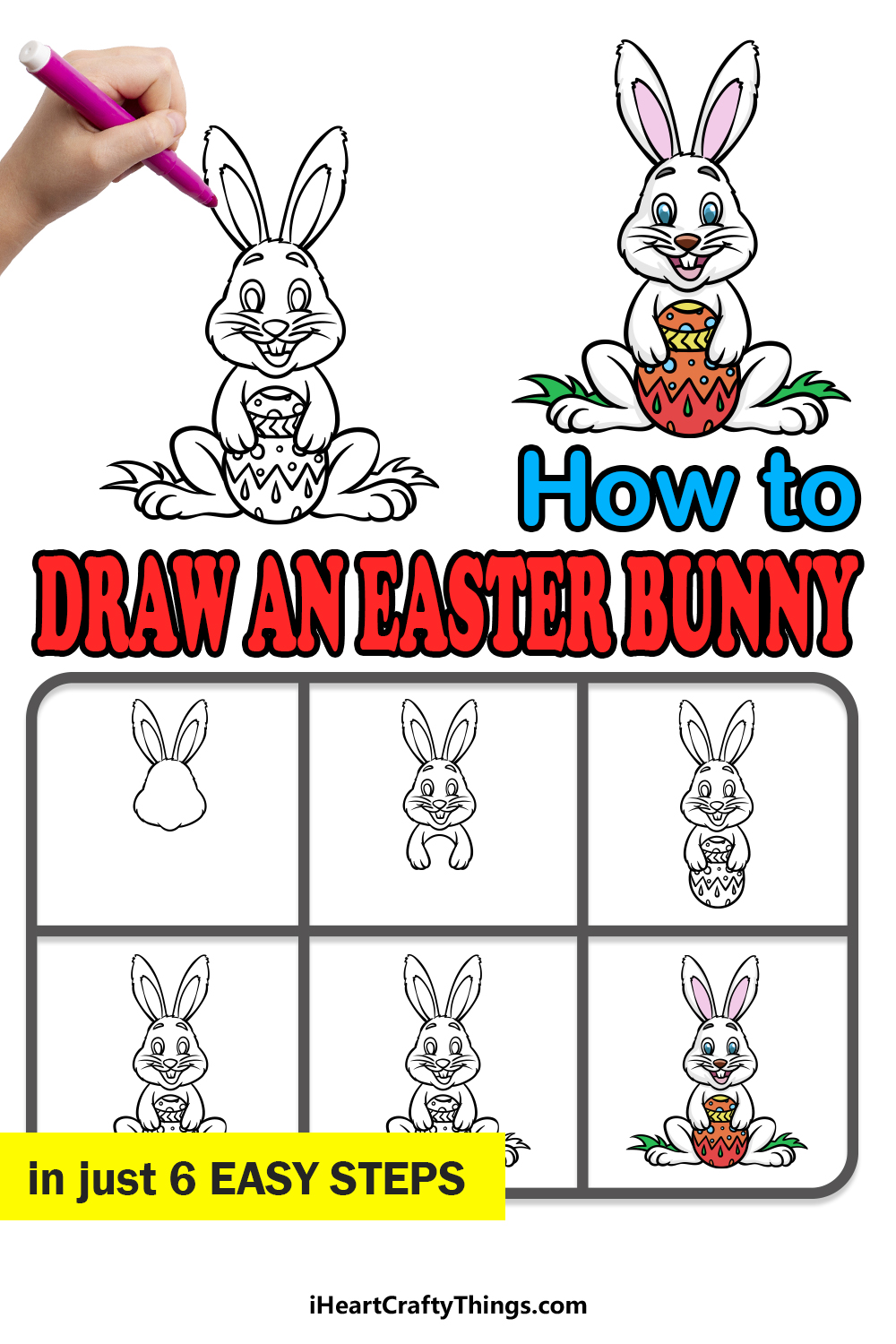 how to draw The Easter Bunny in 6 easy steps
