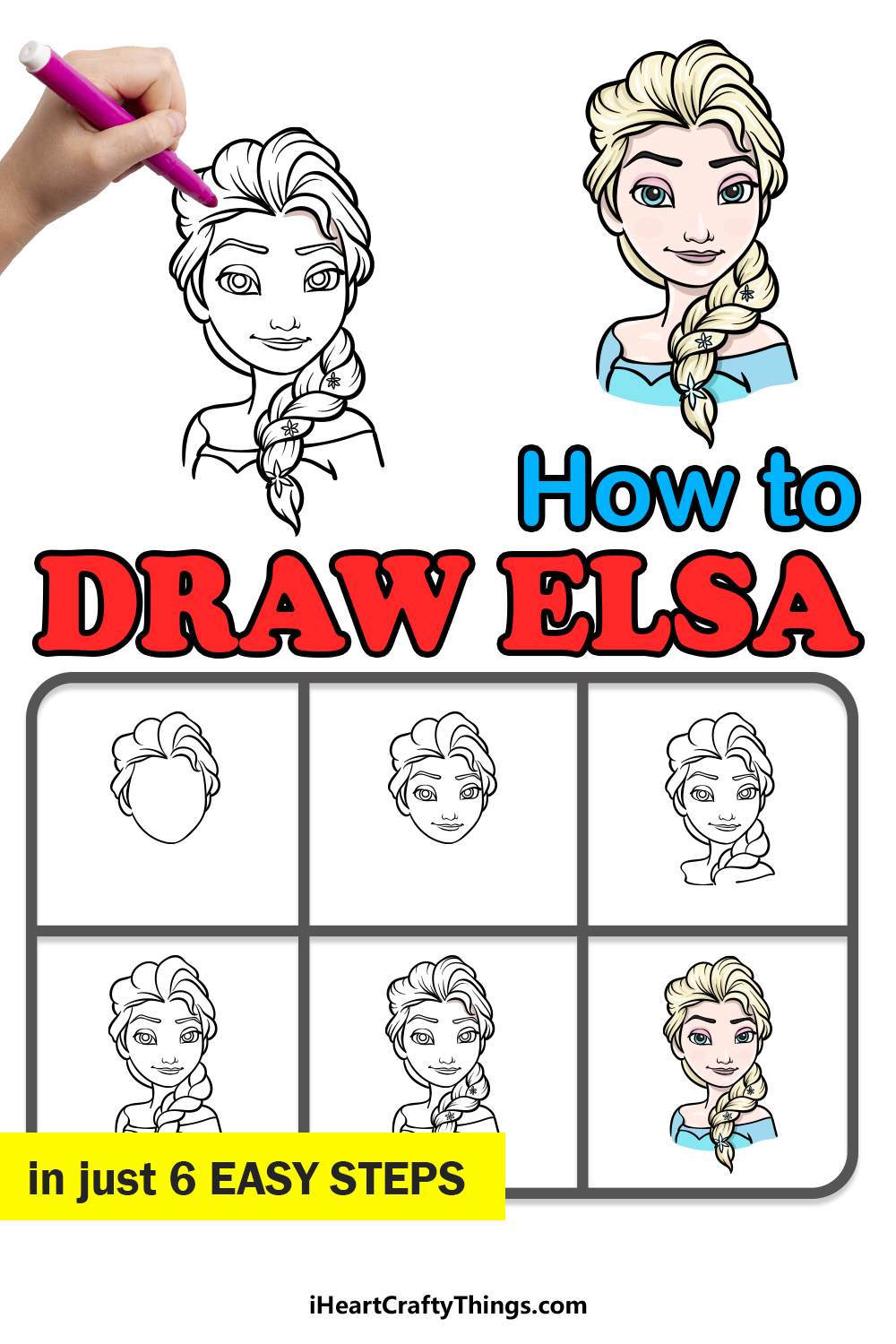how to draw Elsa in 6 easy steps