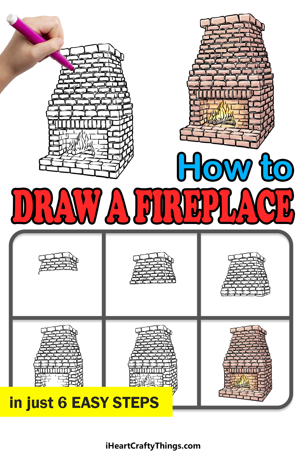 how to draw a Fireplace in 6 easy steps