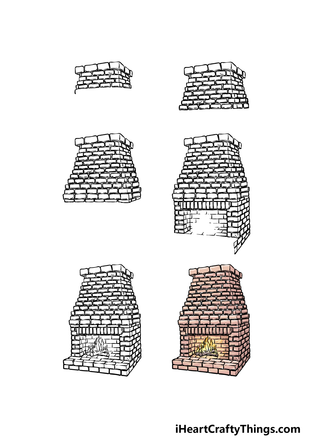 how to draw a Fireplace in 6 steps