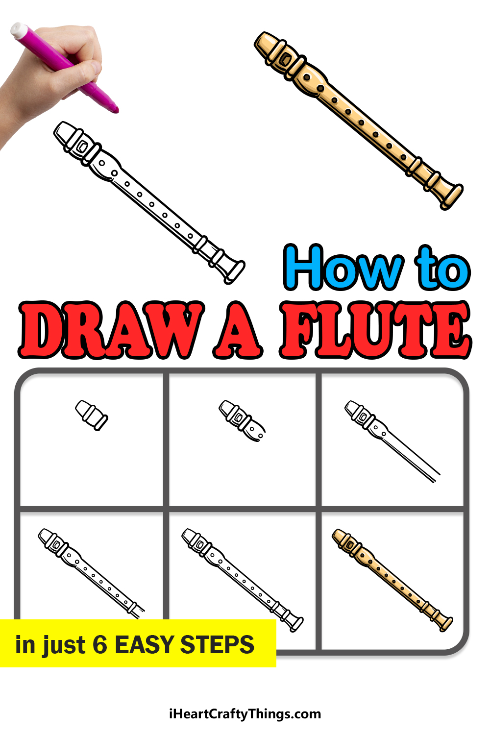 how to draw a flute in 6 easy steps