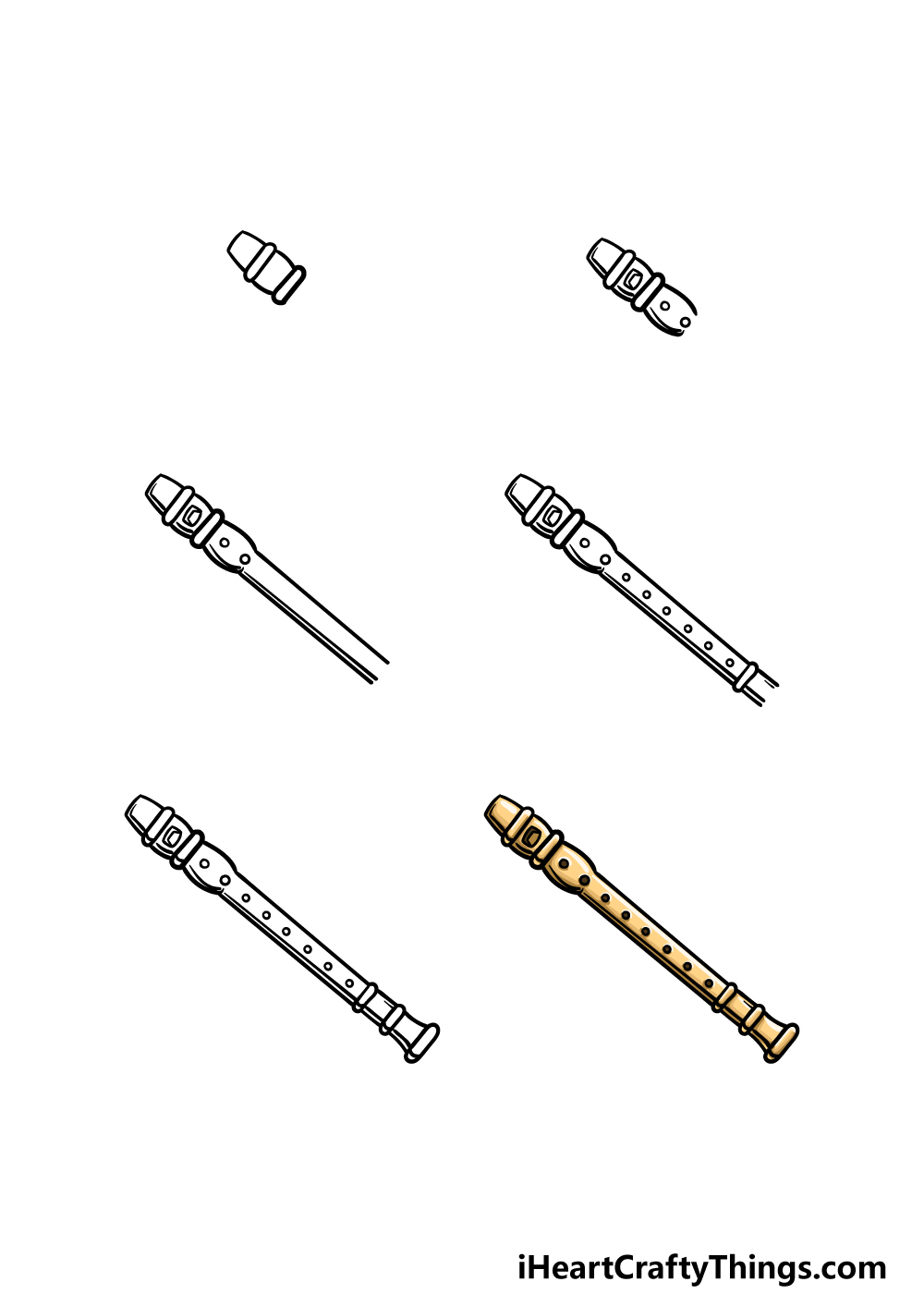 how to draw a Flute in 6 steps