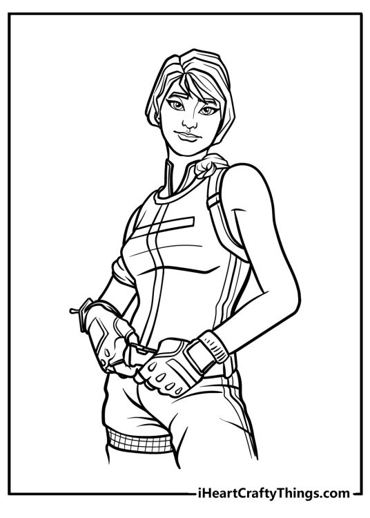 Printable page featuring popular Fortnite character Headhunter wearing rainbow racer outfit