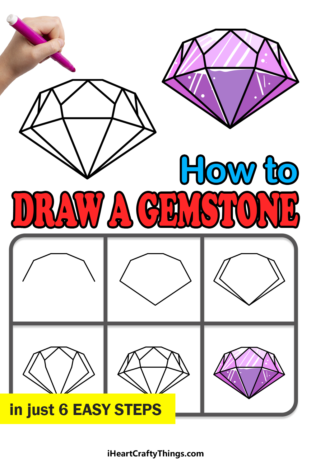 how to draw a Gemstone in 6 easy steps