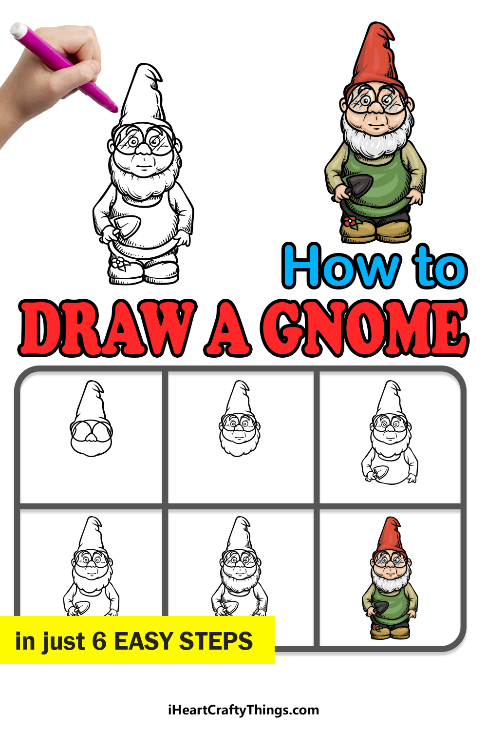 how to draw a Gnome in 6 easy steps