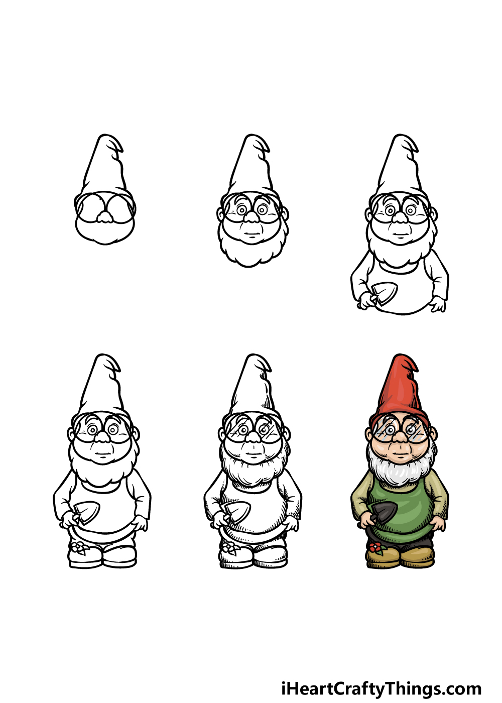 how to draw a Gnome in 6 steps