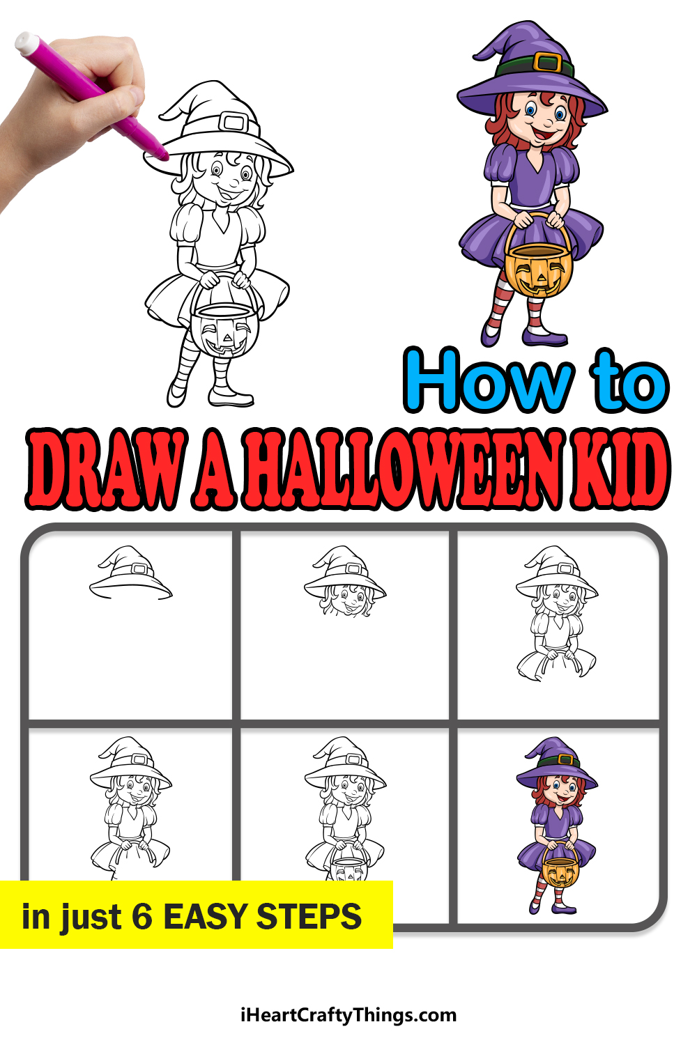 how to draw a Halloween Kid in 6 easy steps