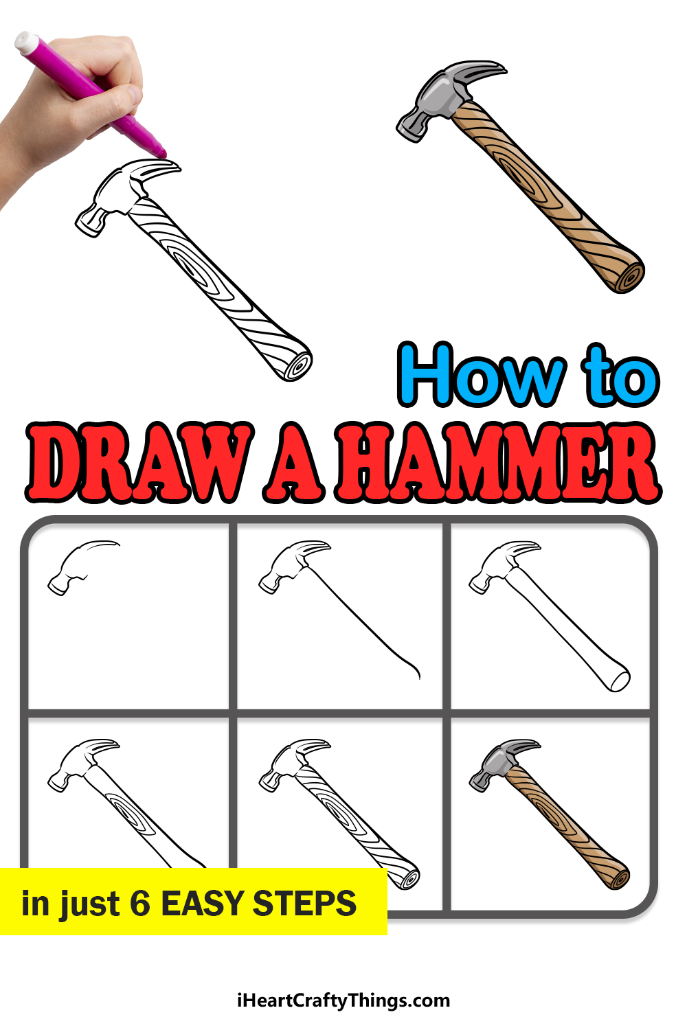 how to draw a hammer in 6 easy steps